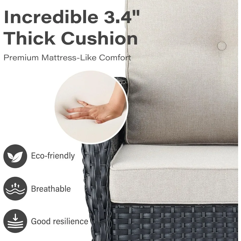 Patio Rocking Chairs Wicker Set - Outdoor Rocking Chairs Set of 2 with Side Table, 3 Piece Patio Rocker Furniture Set with Water