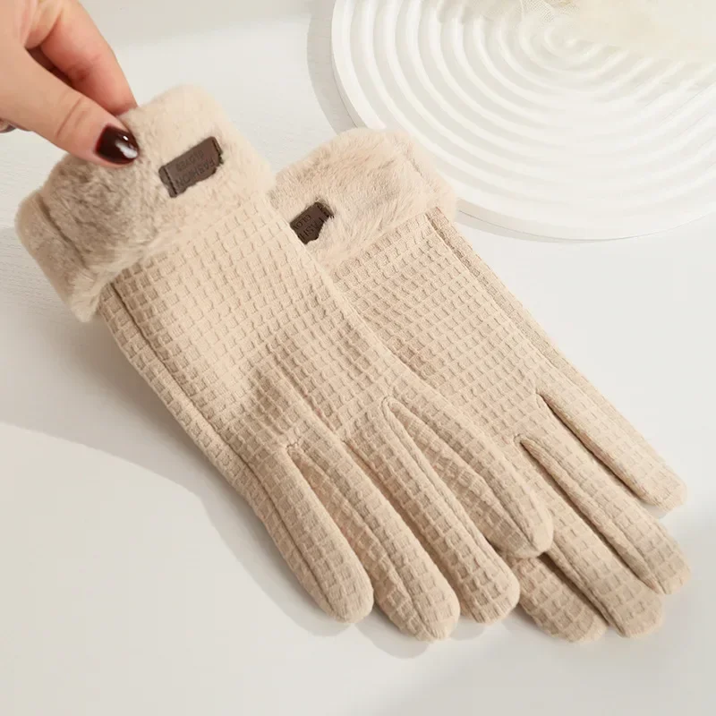 Warm Gloves Women Winter Plush Thickened Outdoor Driving and Cycling Rabbit Fleece Windproof Touch Screen Gloves