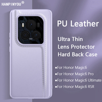 Luxury Full Cover Leather Case For Honor Magic6 Pro Ultimate RSR Ultra Thin Hard Matte Back Camera Protector Soft TPU Shell