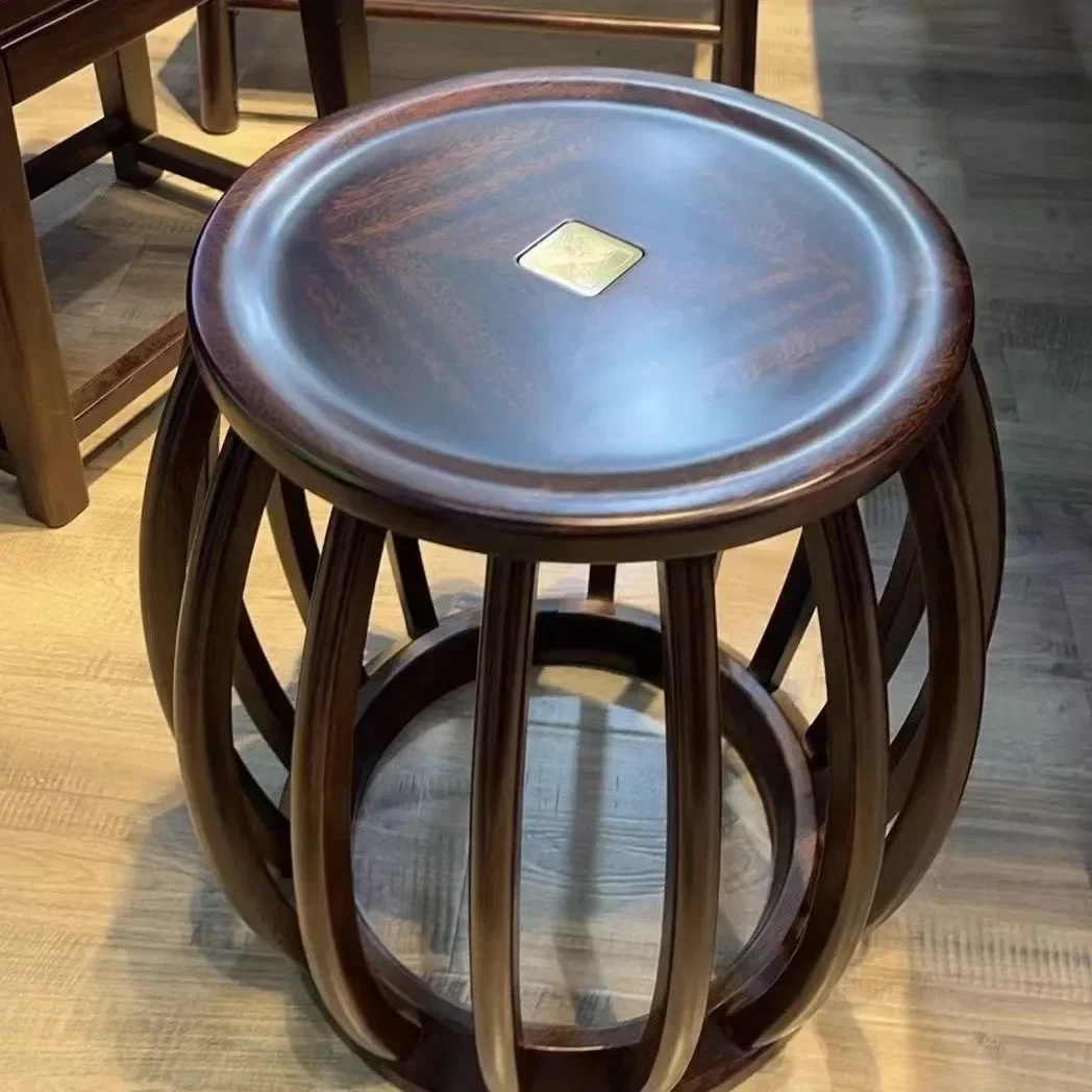 Chinese ebony wood, pure round stool, solid wood shoe changing low stool, antique home