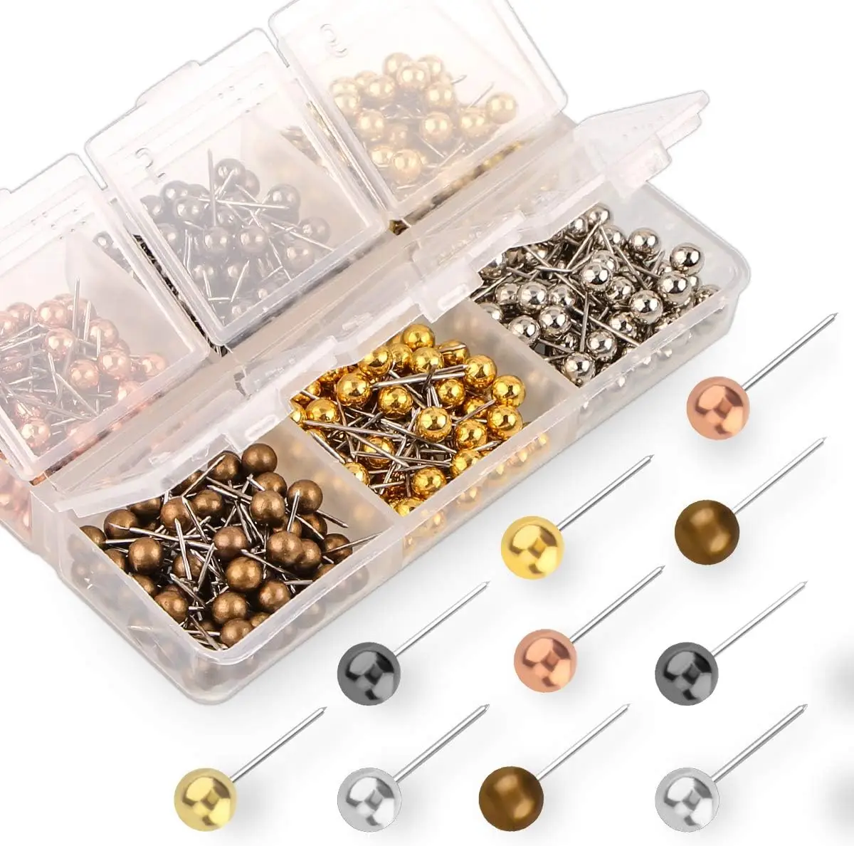 

Push Pins Map Tacks 1/8-Inch Metallic Beads Head for Cork Board, 360 Count, 6 Colors