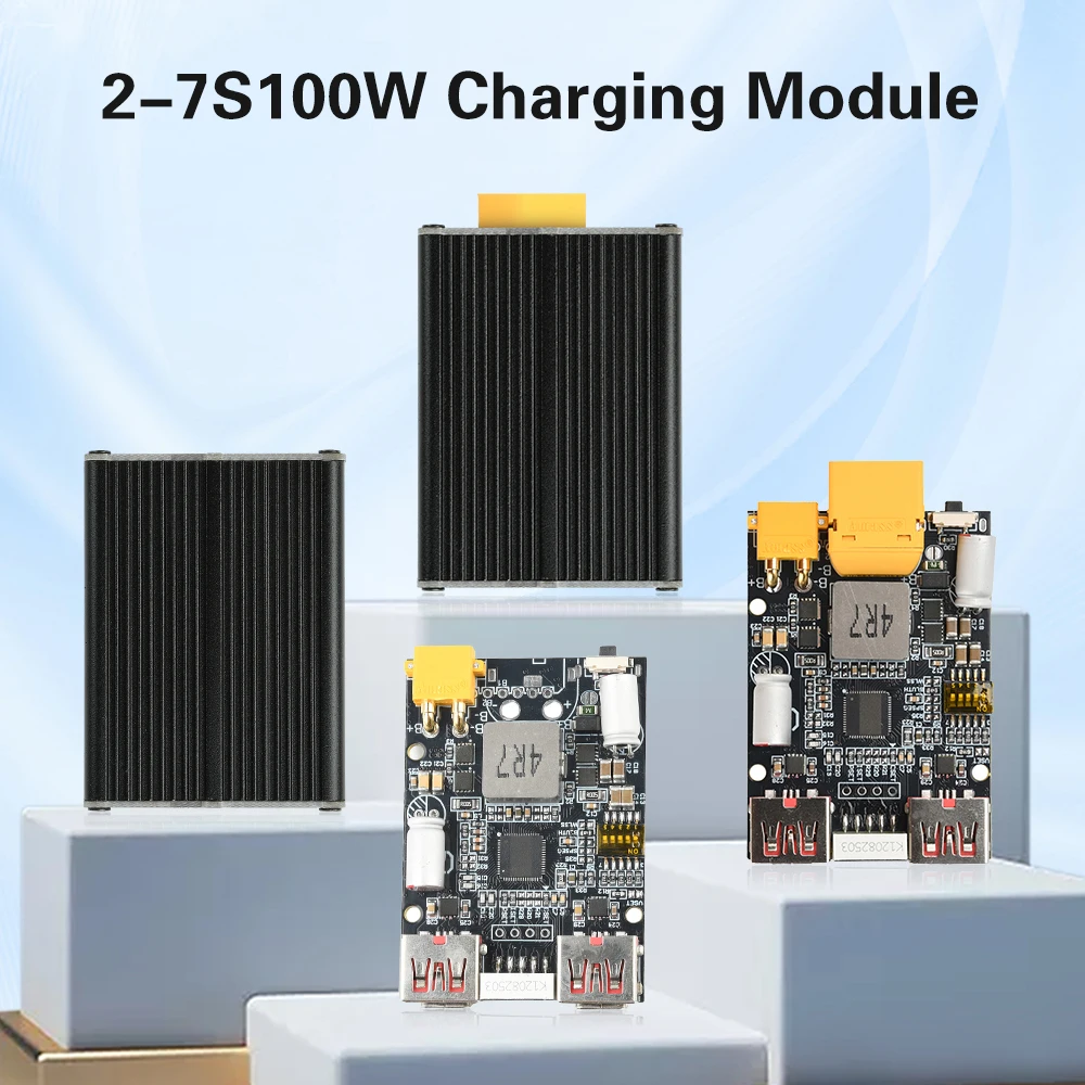 2-7S 100W Fast Charging Module Power Bank Motherboard Dual USB+Type-C Lithium Battery Charger Board XT30/XT30+XT60 Port