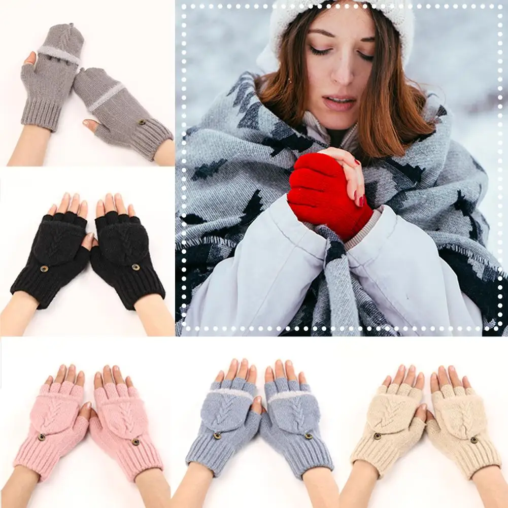 

Fingers Free Wool Gloves Women Knitted Flip Fingerless Winter Exposed Women Mitts Thick Mittens Warm Glove Finger Thickenin X6F6