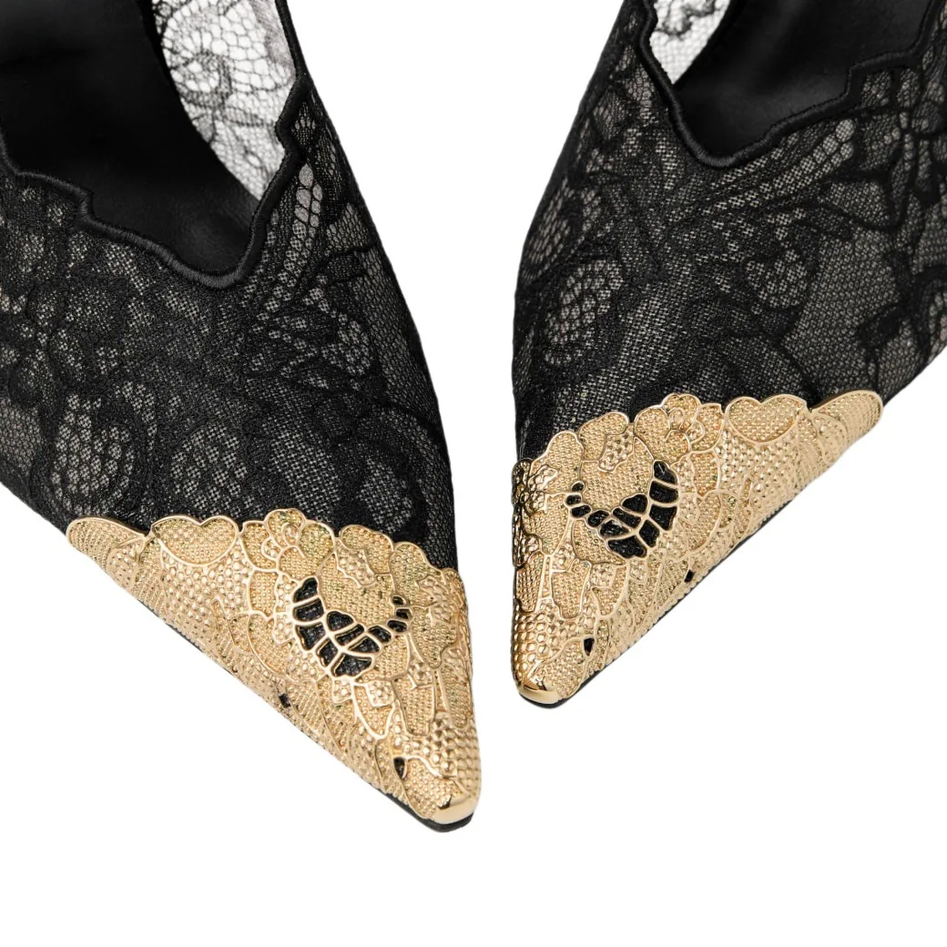 Kiva - Lace Embroidery Metal Pointed Heels Pink detail 15