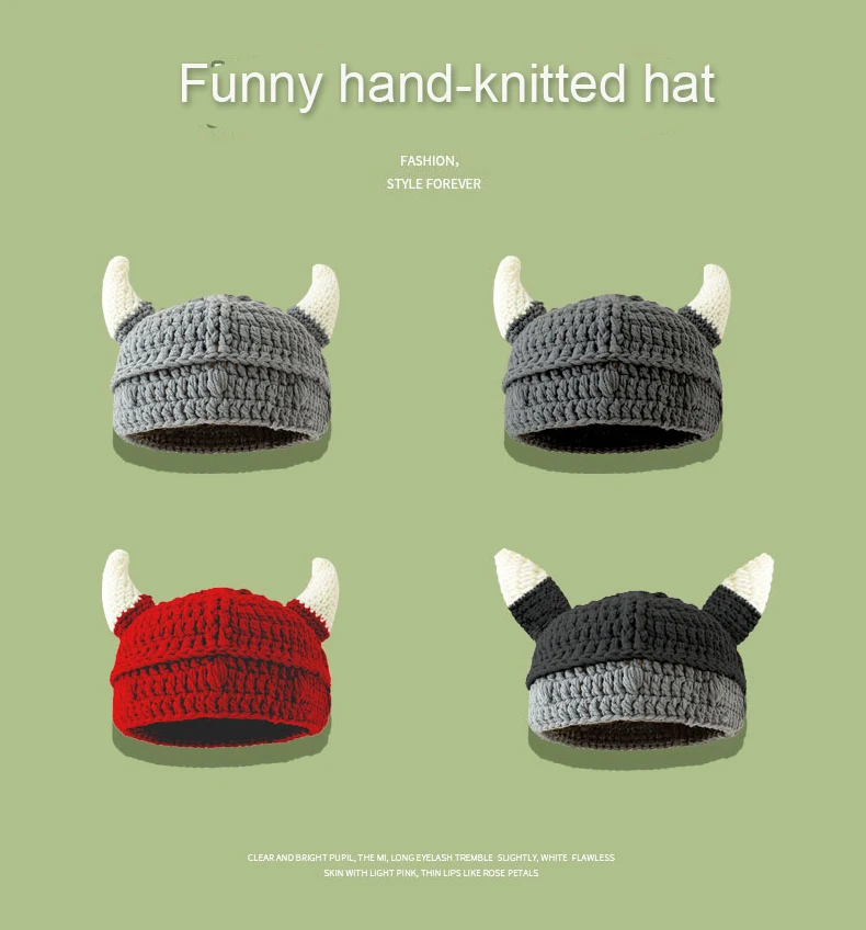 Lustige Wintermütze Damen Herren Rollenspiel Anime Wollmütze Kreative süße Horn Strickmütze reine handgemachte Wintermütze Mädchen Jungen Mütze – Detail 2
