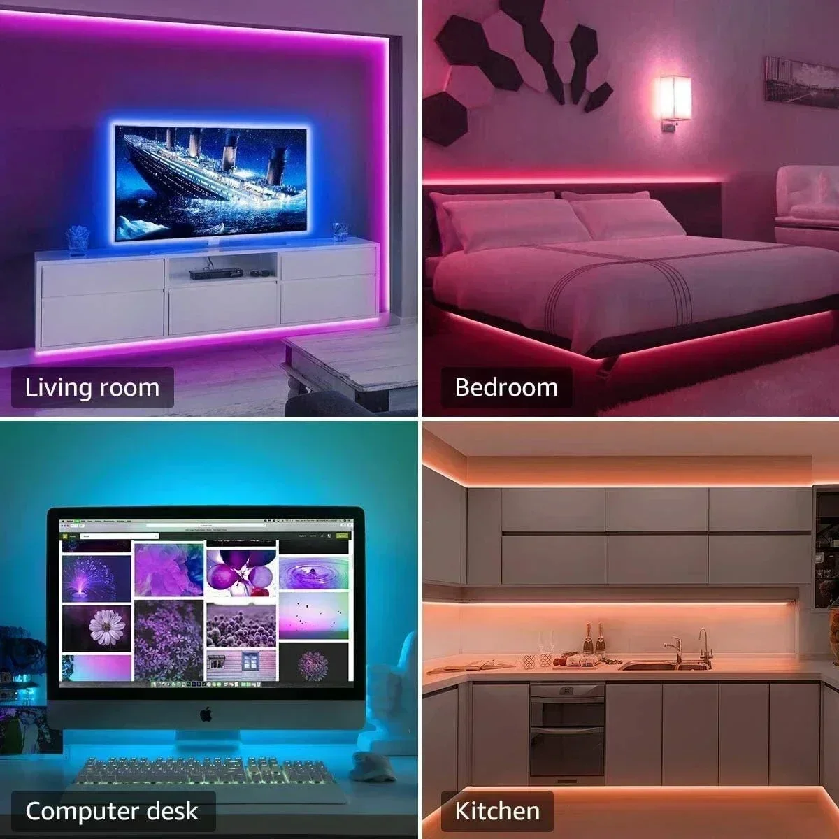 LED Strip Lights Smart Bluetooth APP Control SMD 5050 Flexible Ribbon Diode Lamp Tape TV Backlights Game Room Home Decor