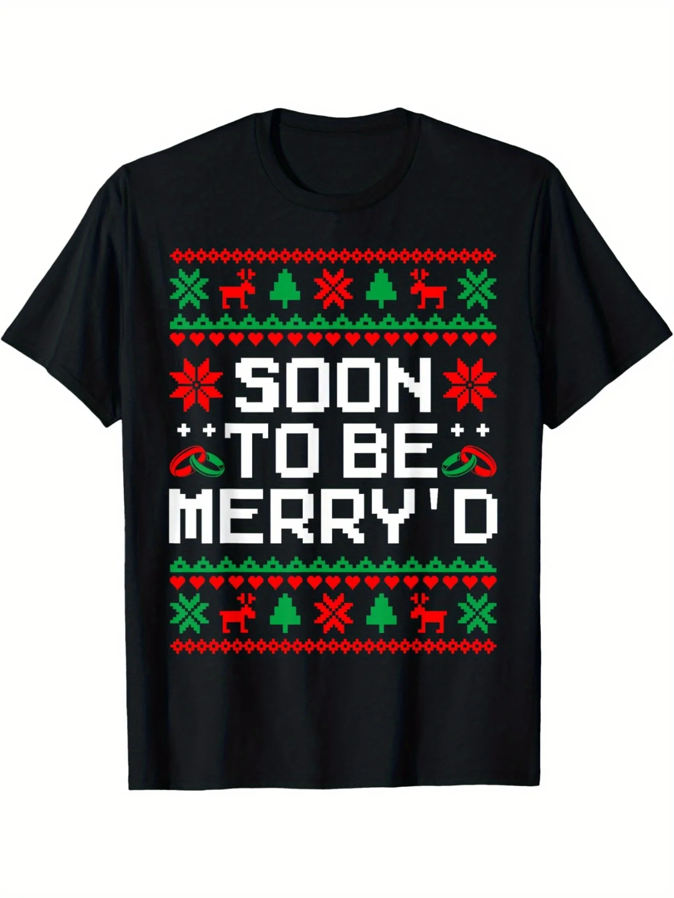 Soon To Be Merry'd Engaged Matching Couples Ugly Christmas T-Shirt 100% Cotton Casual Round Neck T-Shirt Knit Fabric, Sassy Gift