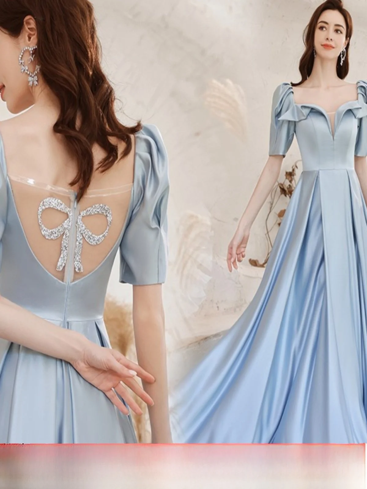 

Blue Angel Wedding Dress Showstopper Ball Gown Evening Dress Adult Ceremony Fashion Show off Shoulder Long Skirt Wedding Gown