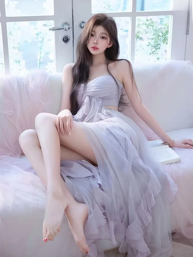 

Dreamy Pure Desire Purple Dress Photography Studio Portrait Art Atmosphere Feel Stage Costume Ethnic Women's Fashion Dress