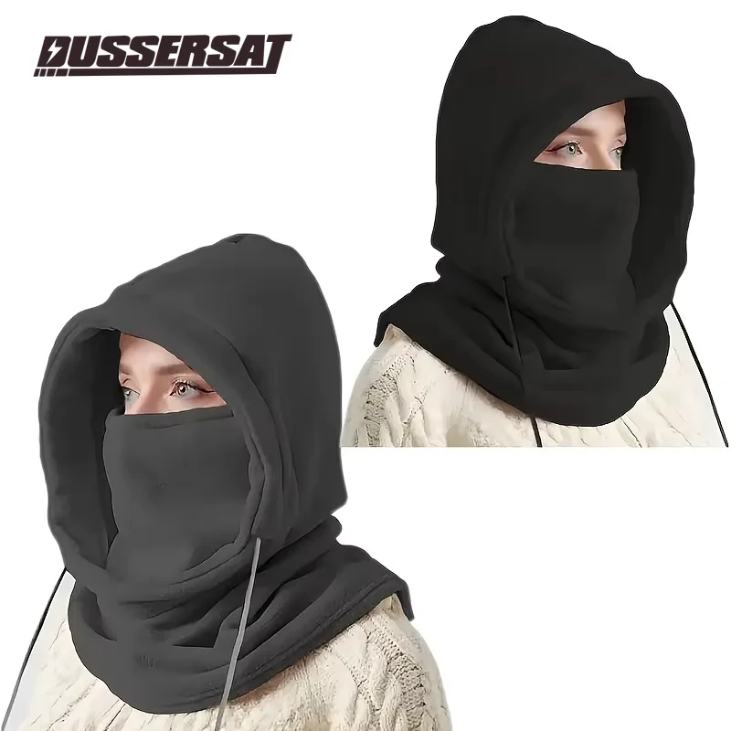 

Winter Windproof Mask Barak Knit Hat Unisex Hat - with Drawstring Hood, Thickened Warm Hat for Motorcycle Riding To Prevent Cold