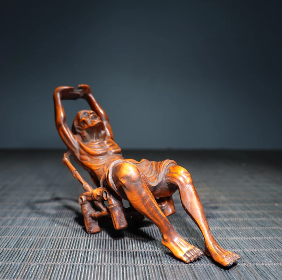 Small leaved boxwood exquisite carving figure bench Arhat home decoration knickknacks