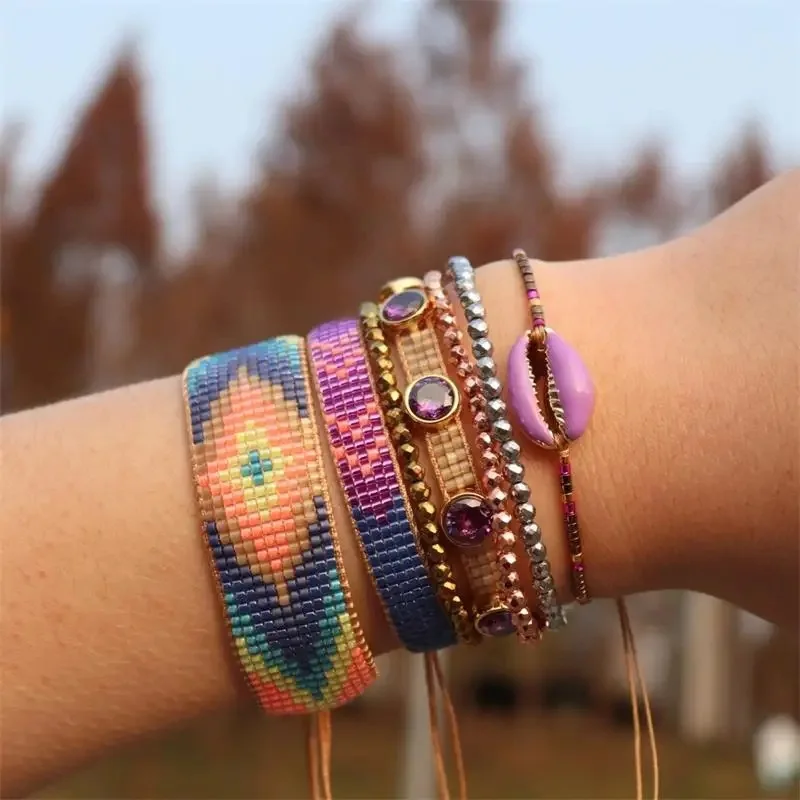 New bohemian geometric arrow miyuki bracelet set hand-pasted diamond rice bead set bracelet