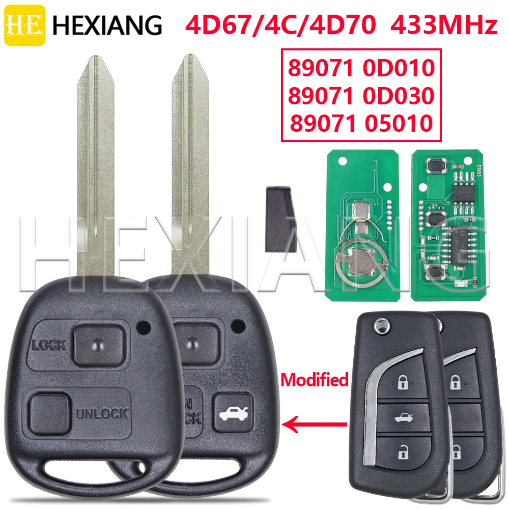

DT P/N:0D010 0D030 05010 433MHz Car Remote Key For Toyota Corolla Yaris RAV4 Avensis Avanza Land Cruiser Kluger Previa Tarago