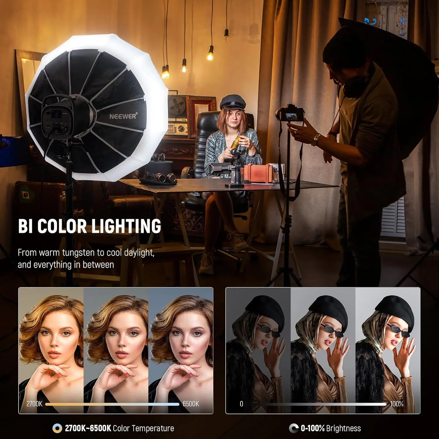 NEEWER CB120B 120W COB Video Light with 2.4G/Application Remote Control, Two-Tone Continuous LED Lighting, Bowens Mount Photo St