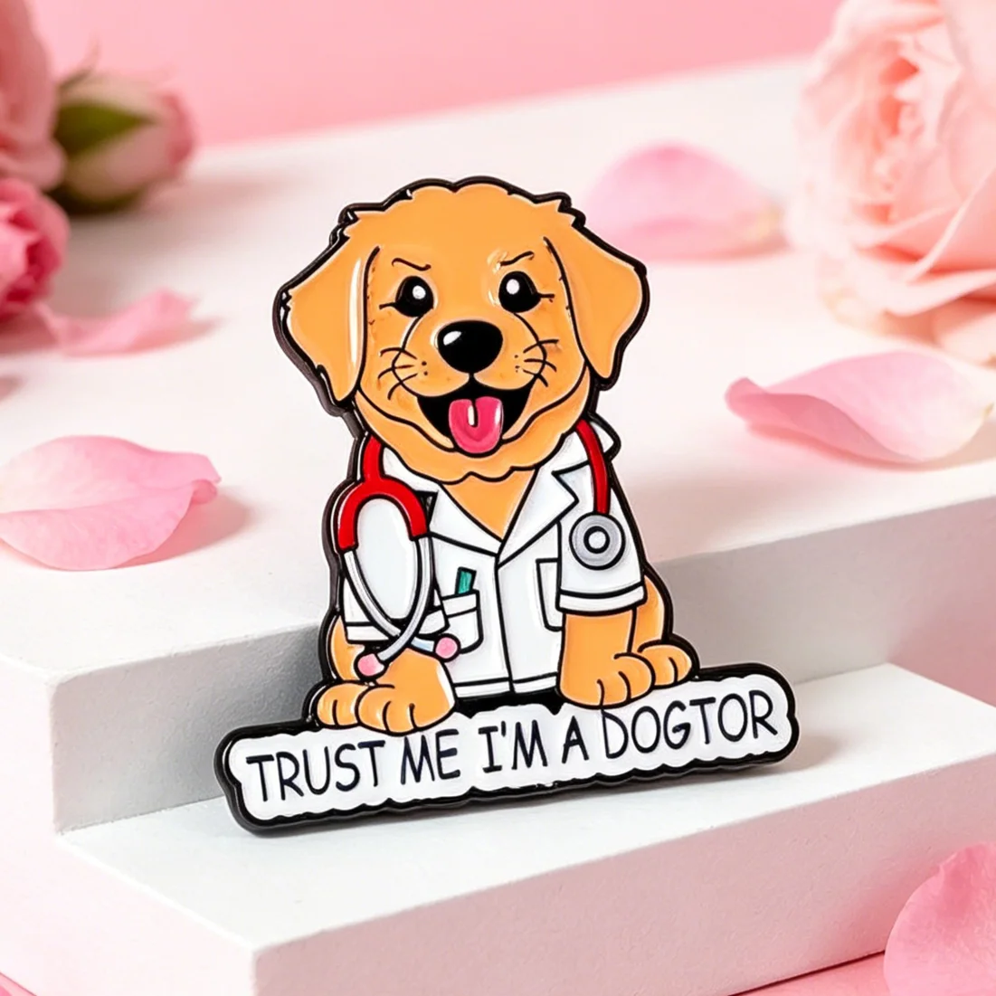 4-teiliges Lustiges Tierarzt-Emaille-Broschen-Set, Cartoon-Ente-Kuh-Hund-Katze Anstecknadel, Medizinischer Humor-Schmuck, Rucksack-Mantel-Dekoration – Detail 3