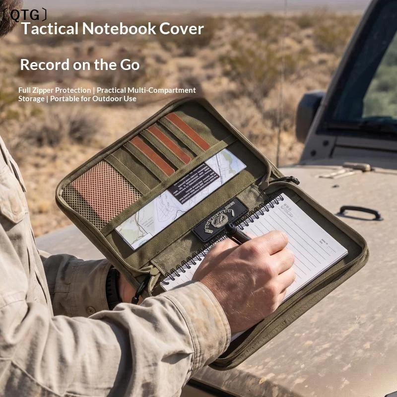 〔QTG〕1Pcs Tactical A5 Notebook Cover EDC Organizer Zippered Waxed Canvas With Pen Holder For Hunting
