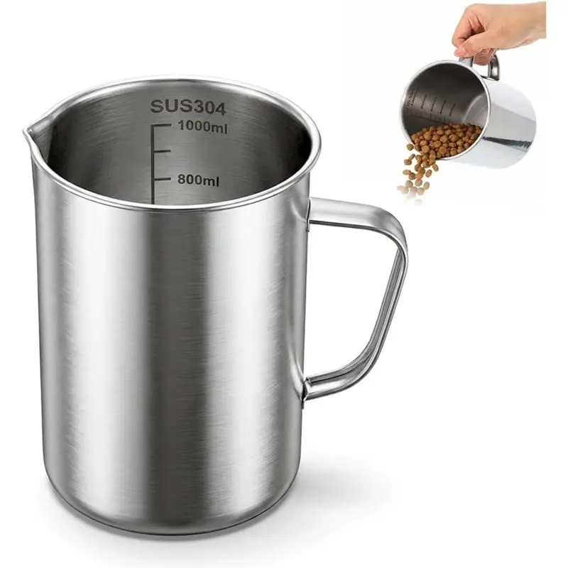 ABLN-Metal 4 Cup Measuring Cups, 32 Oz 304 Stainless Steel 1000 Ml With Handle,For Baking And Frothing Pitcher