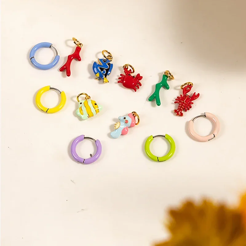 

Mini Marine Animals Series Single Earring Cute Clown Fish Pendant Single Earring Copper Small Hoop Earring For Match Freely