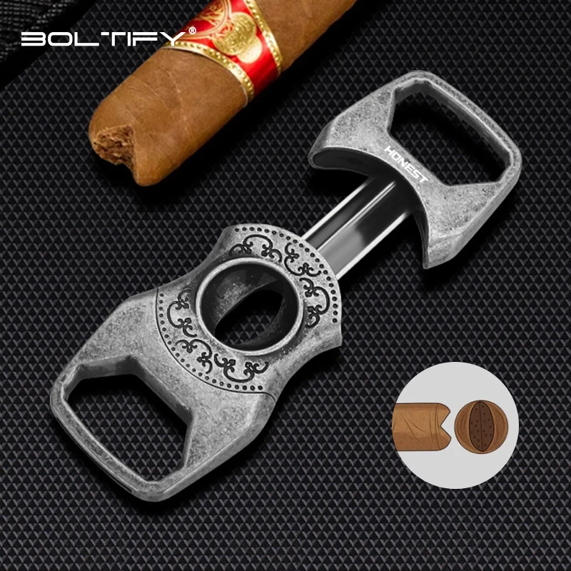 

BOLTIFY Elegant V-Cut Cigar Scissors with Intricate Metal Engraving
