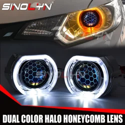 Sinolyn 2.5 Inch Honeycomb Bi Xenon Projector Lenses For Headlight H7 H4 LED Angel Eyes Etching DRL Turn Signal Car Accessories