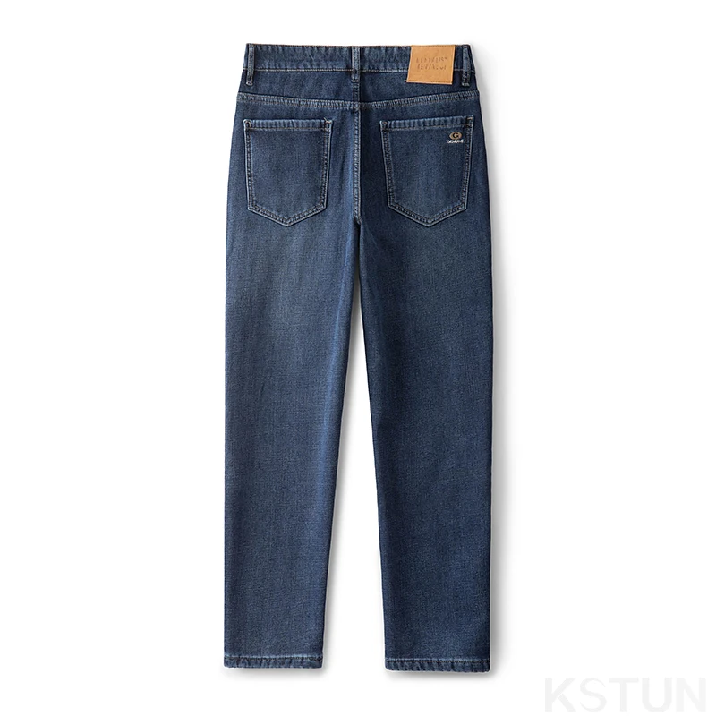 KSTUN 2024 Men Warm Jeans Thicken Fleece-Lined Stretch Male Denim Pants Slim Straight  Business Casual Trousers Autumn Winter