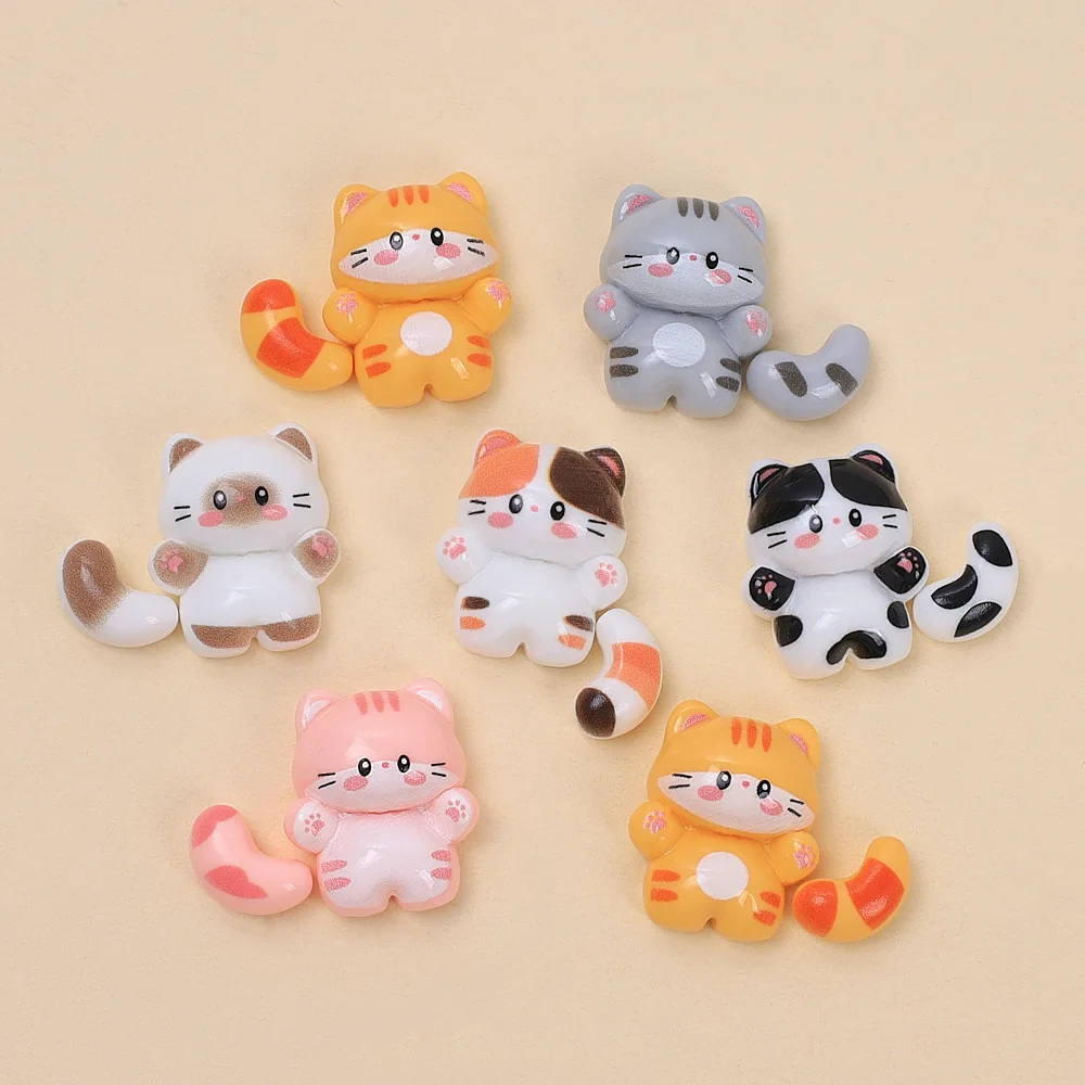 100pcs Cute Mini Cartoon Cat Resin Flatback Cabochon DIY for Phone Case Hairpin Keychain Earrings Scrapbook Decor