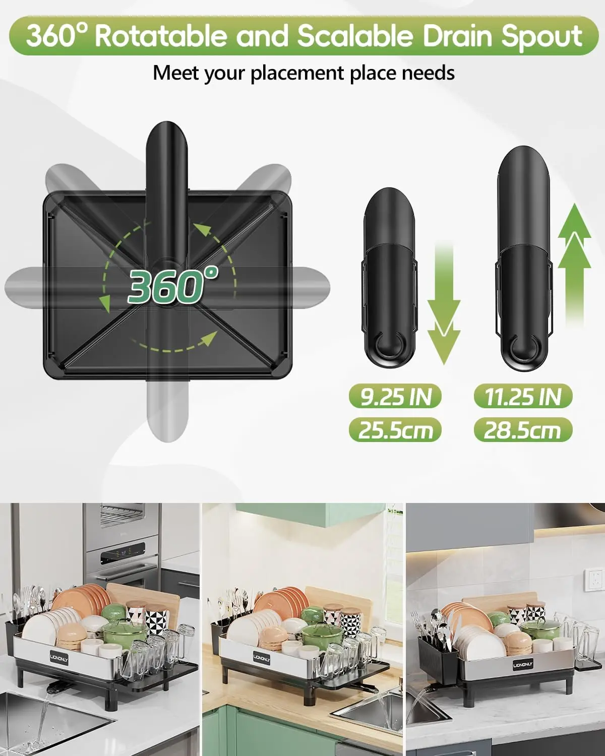 Égouttoir à vaisselle T1 en acier inoxydable 304, pour comptoir de cuisine, à proximité, noir