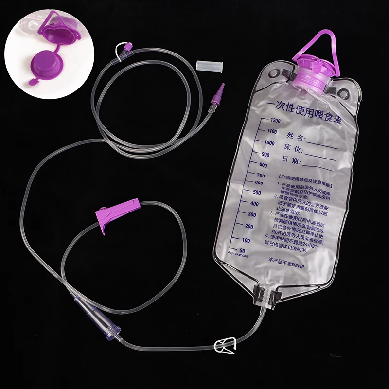 1200ml Medical Plastic Feeding Bag Enteral Nutrition Supply Bag Nasal Feeding Nutrient Gravity Pump Transparent Tube Bag