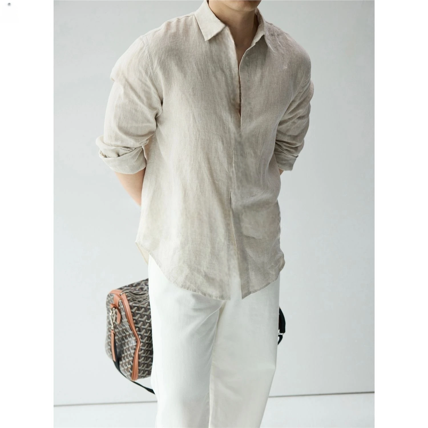 Loose Fit Linen Long Sleeve Casual Shirt Lightweight Breathable Comfortable Lazy Style Men's Fashion Autumn Spring Season