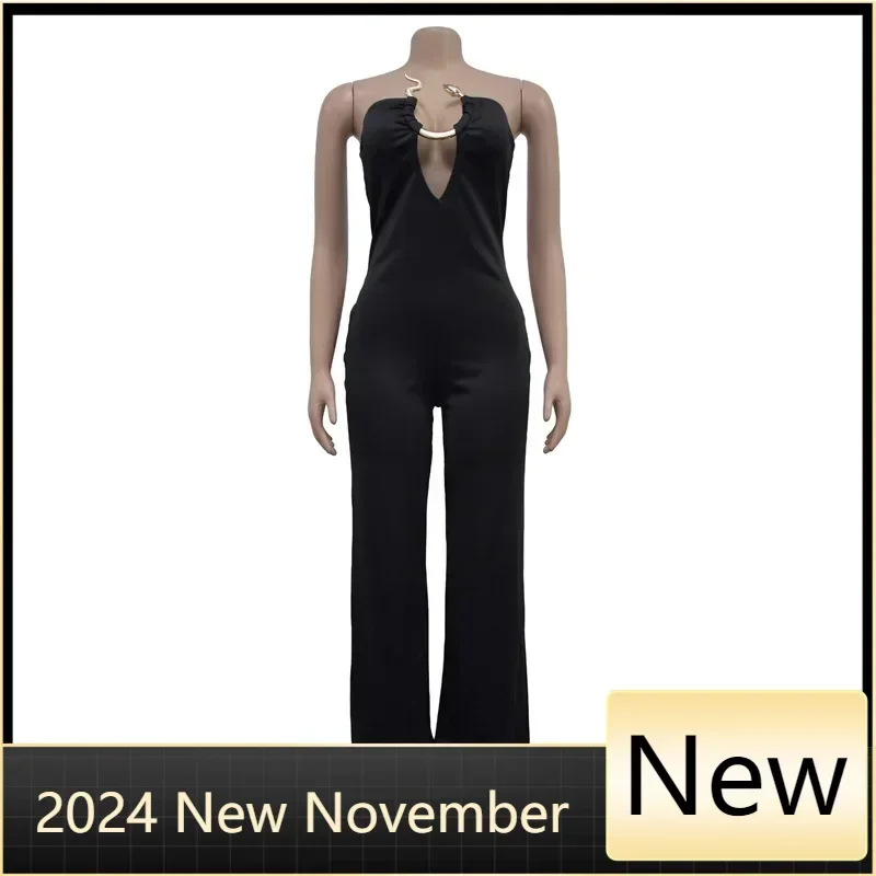 

Customized Sexy Summer Jumpsuits 2025 Women Beach Wear Bodysuit Playsuit Elegant Luxury Bodycon Sexy One Piece Romper Wide Leg J