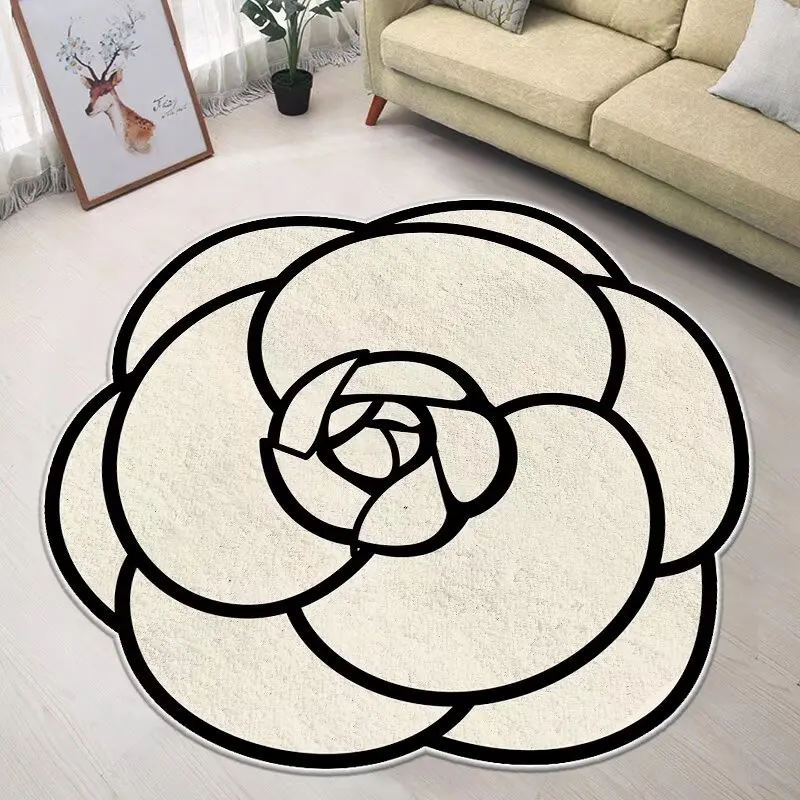 Cream Round Flower  Rugs for Bedroom Dressing Table French Style Carpets for Living Room Decor Soft Non-slip Dressing Rooms Mat