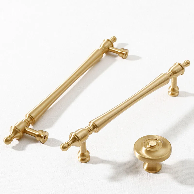 Brass Furniture Handles French Style Wardrobe Dresser Drawer Knobs Gold Cabinet Pull Bar Handle