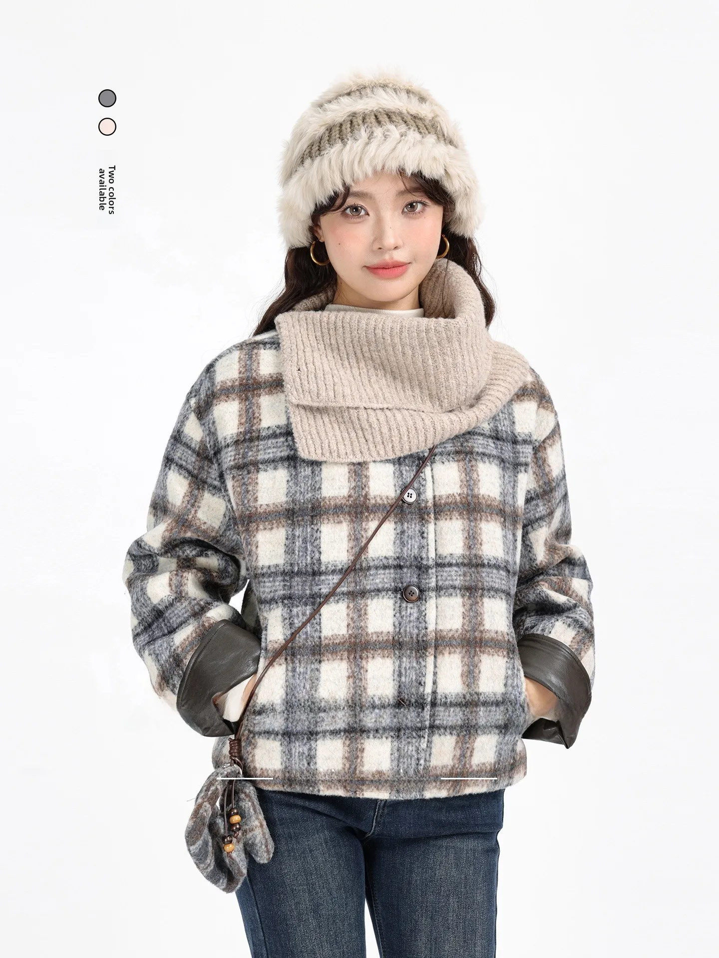 

Ele Retro ort Thiened клетчатое шерстяное пальто в Корейском стиле, круглое шерстяное пальто Ne Small Fraance Wind, зимняя куртка