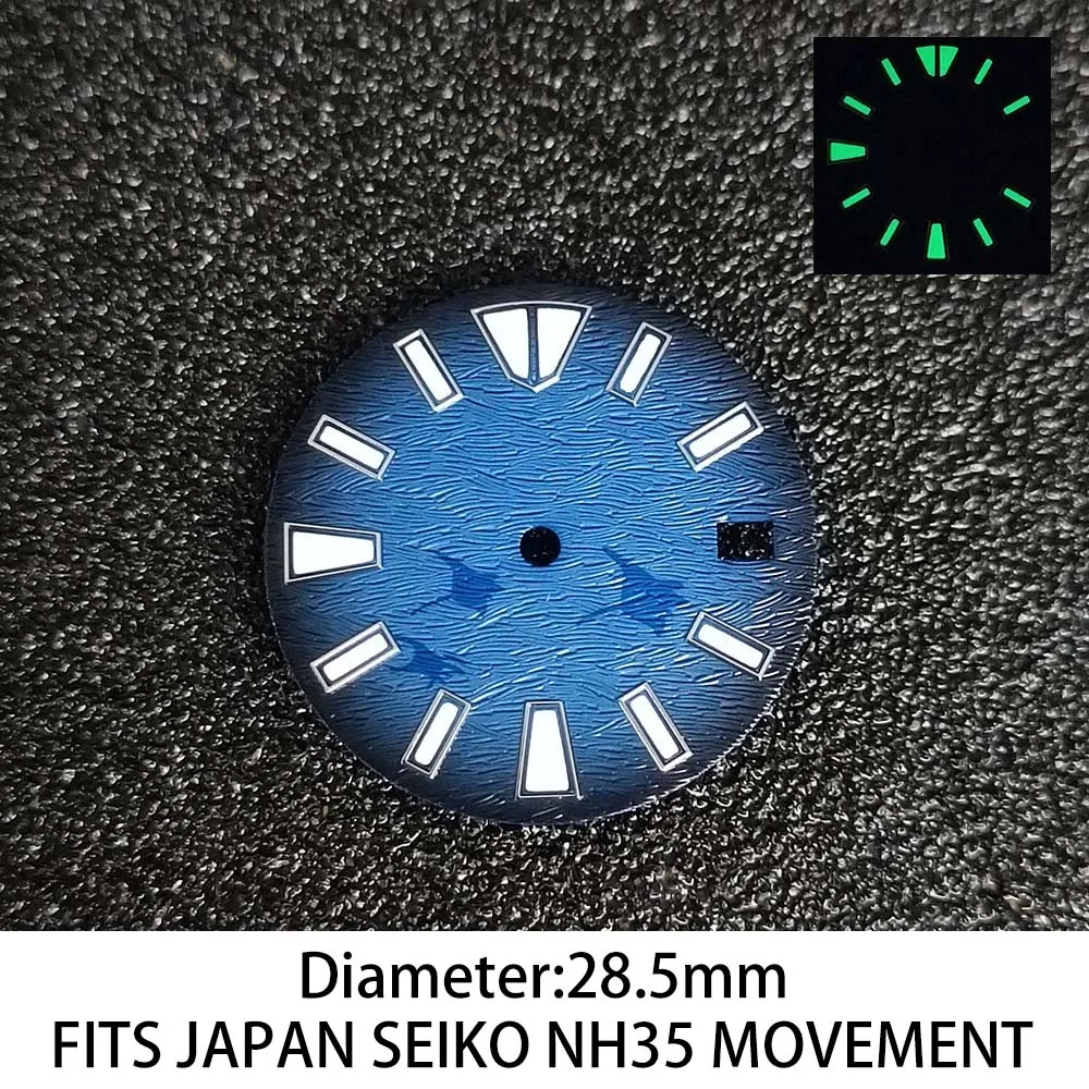 28.5MM New Surface NH35 Dial Strong Green Luminous Modified Diving Surface NH35 Assembled Mechanical Dial Accessories Parts