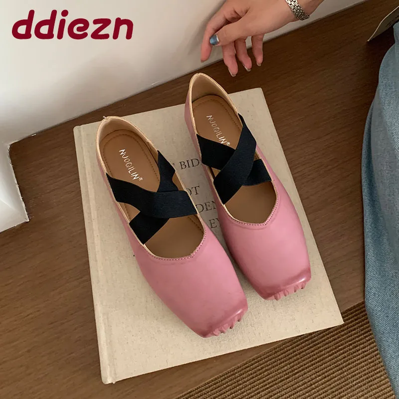 Calzado rosa a la moda con punta cuadrada para mujer, zapatos planos Mary Jane, zapatos informales sin cordones para mujer, bailarinas poco profundas, zapatos de baile