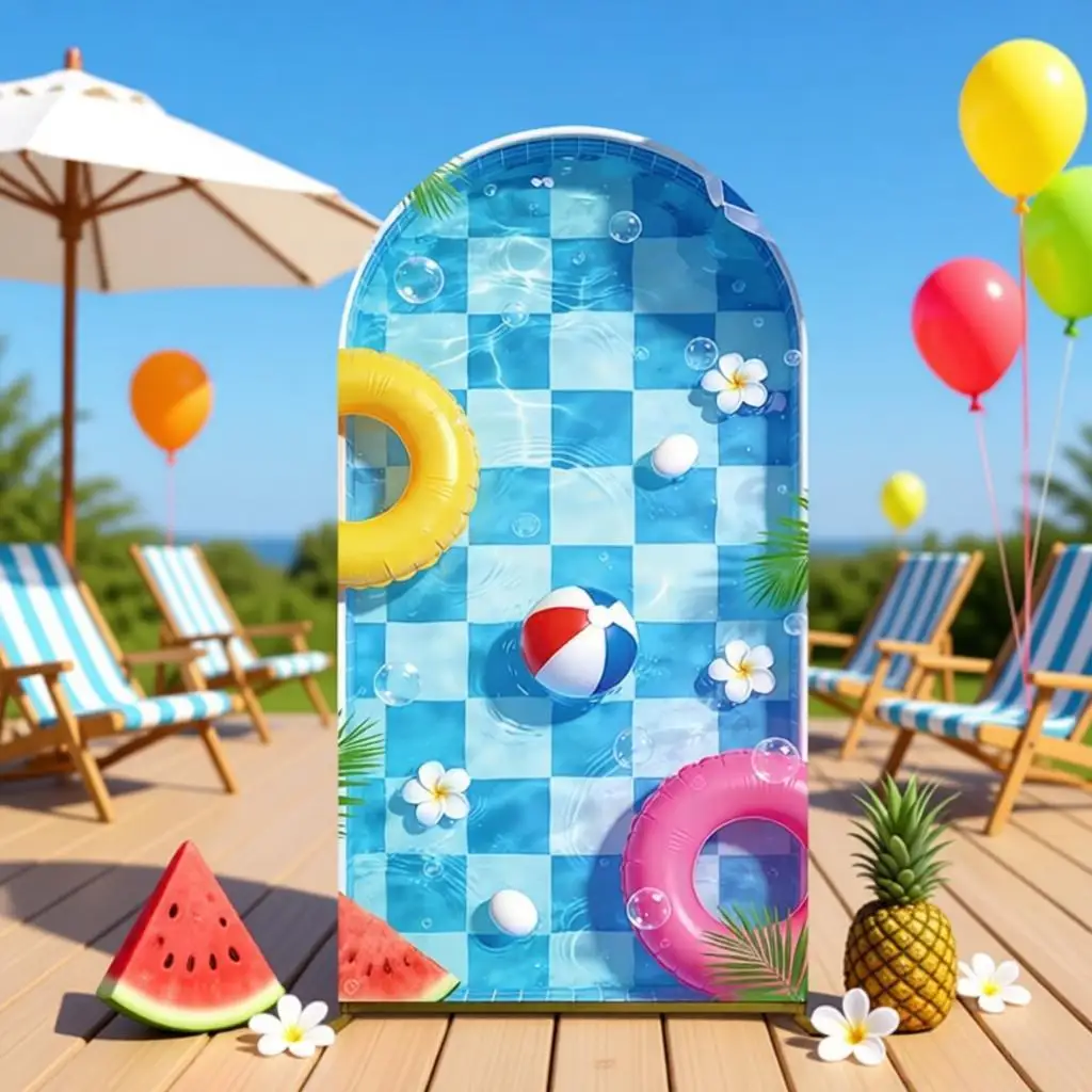 Summer Pool Party Decor Arch Backdrop Cover Swimming Pool Swim Ring Birthday Holiday Party Photo Background Elastic Arch Covers