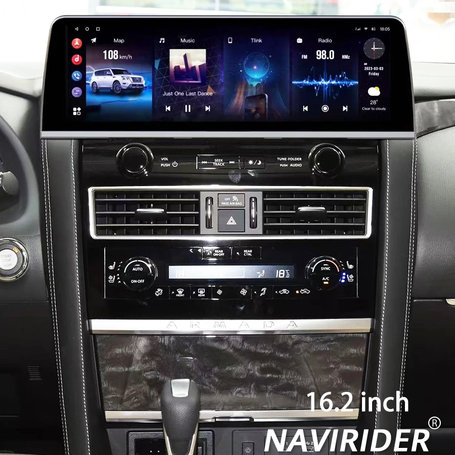 

Мультимедийный экран QLED HU для Nissan Patrol Y62 Amada для Infiniti QX80 QX56 GPS 16,2 дюйма с левым рулем и стереосистемой Android 14