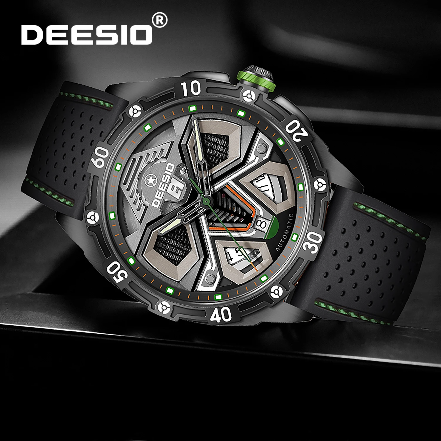 

Deesio Mens Luxury Automatic Mechanical Watch Full Calendar Display Waterproof Self-Winding Movement Business Wristwatch Gift