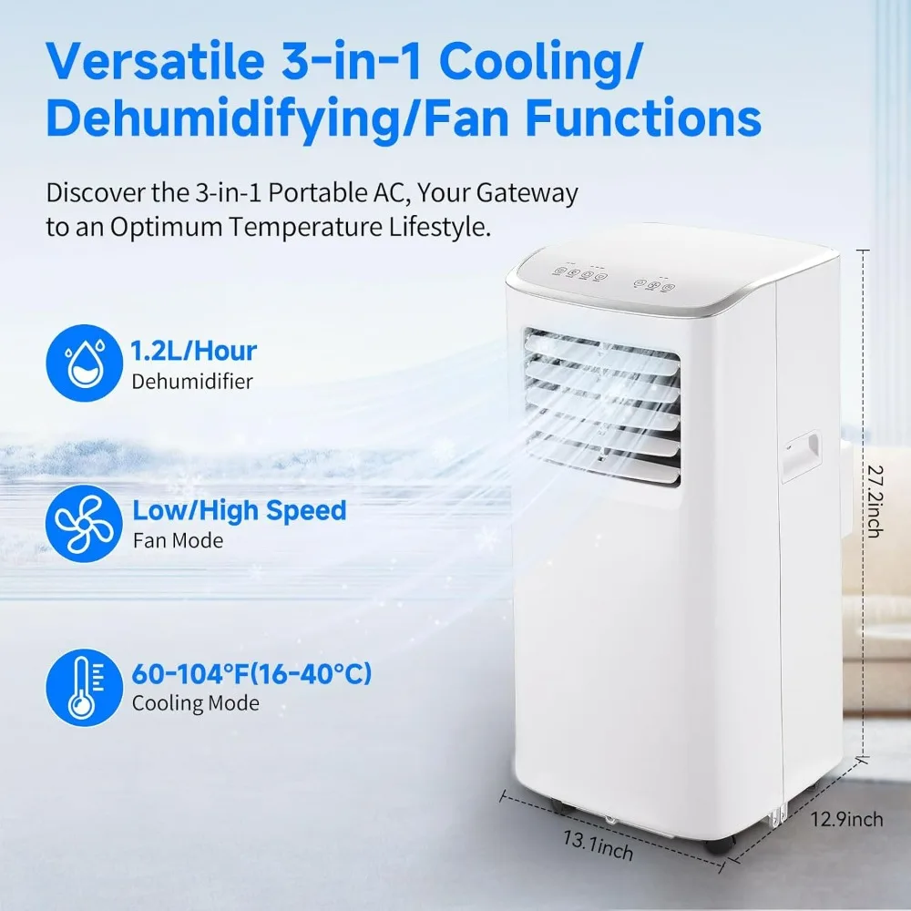 8500 BTU Portable Air Conditioners with Digital Remote,3-in-1 AC Units for Rooms with Installation Kit for Home/Office/Dorms