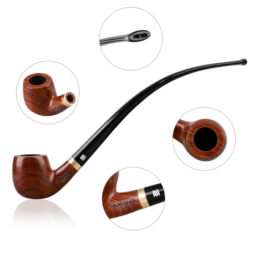 JIBILL Churchwarden Curved Sandalwood Tobacco Pipe Long Stem Reading Smoking Pipe with Cleaning Tool Gift for Dad