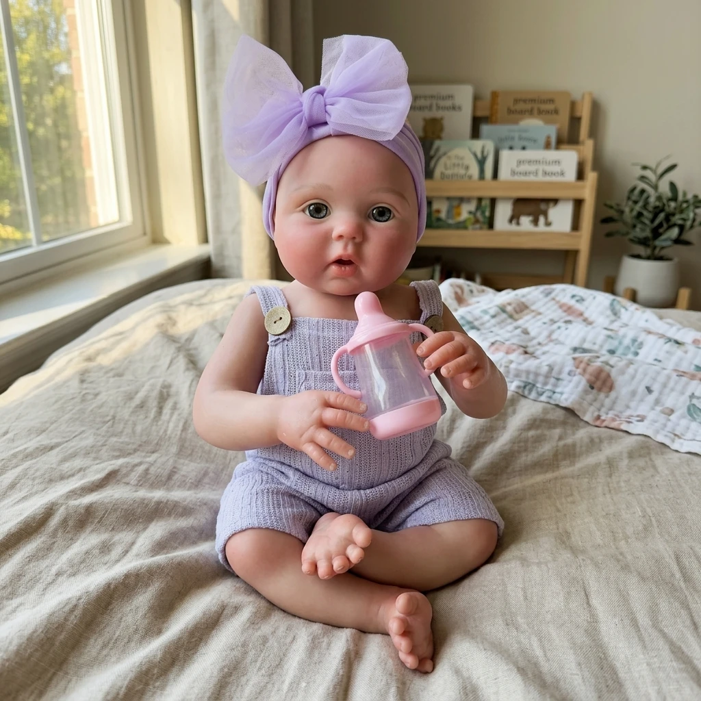 18 Inch Reborn Baby Doll Bald Solid Full Body Silicone Hand Painted Lifelike Visible Skin Veins Newborn Art Doll Collectible Bir