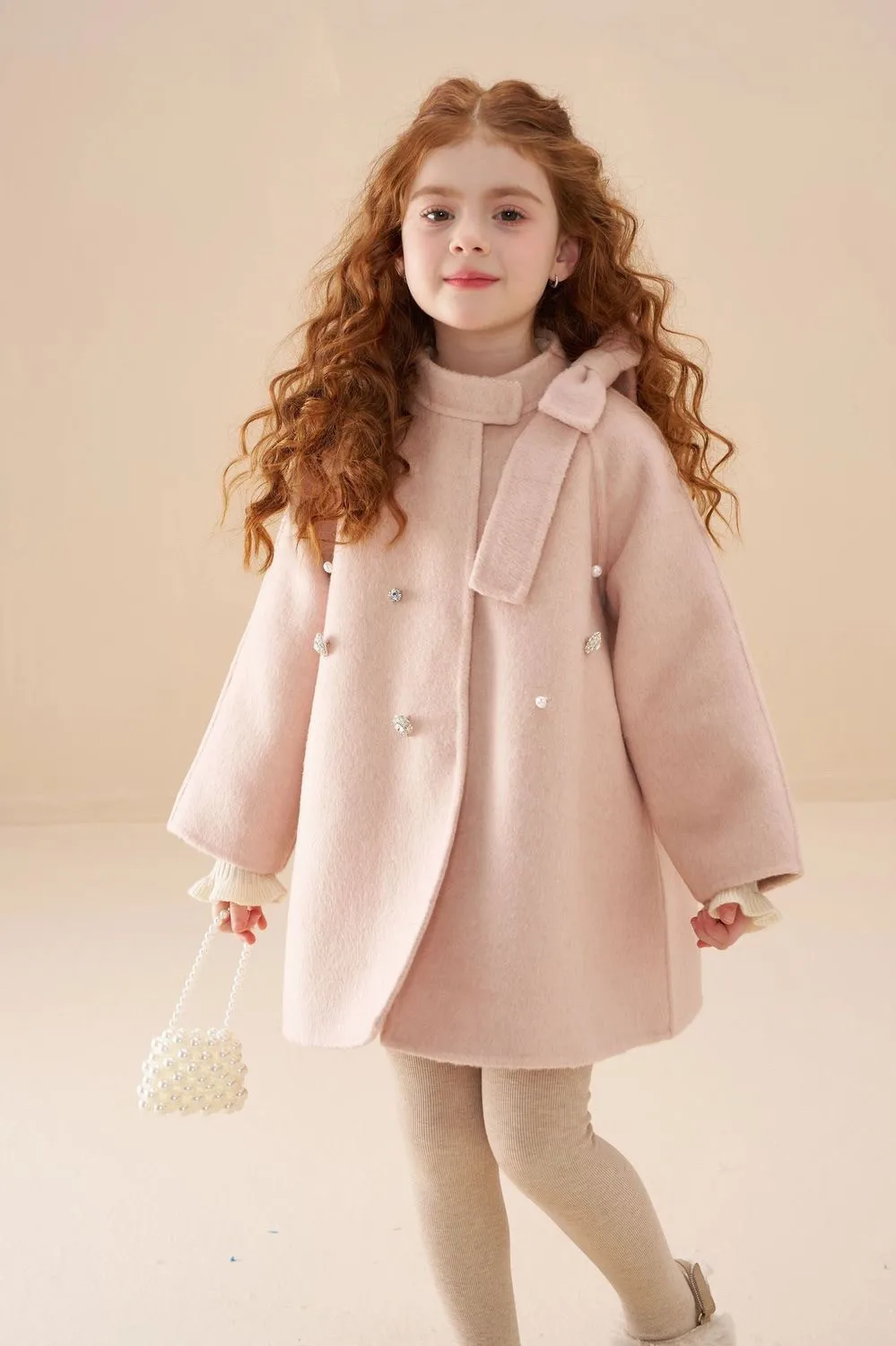Spring and Autumn Girls' Pink Woolen Coat Fashion New Style Children's Sweet Loose Woolen Jacket