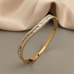 New Wave Zircon Stainless Steel Gold Plated Bracelet, High Quality Waterproof Silver Bracelet, Wedding Jewelry
