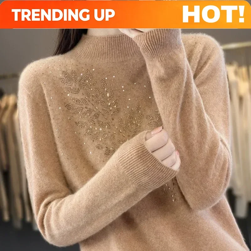 Customization Women Sweaters Thick Warm Autumn Winter Mock Neck Fashion Pullovers Long Sleeve Basic Jumper Knit Bottoming Shirt