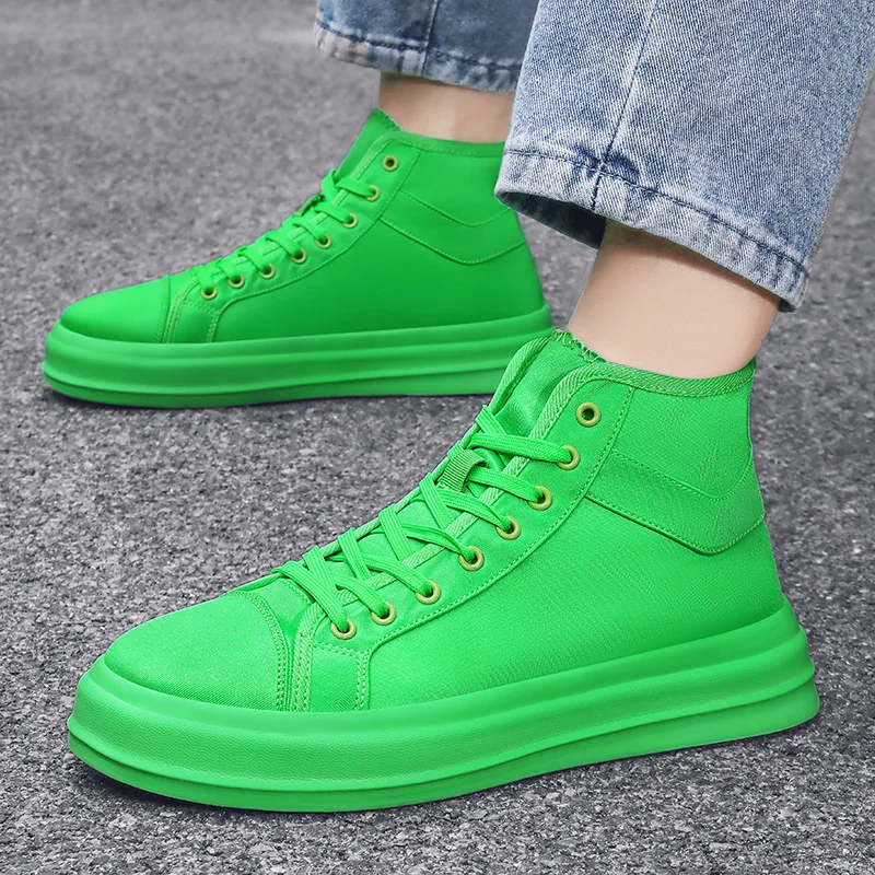 Zapatillas deportivas de lona para hombre, zapatos ligeros y gruesos de alta calidad, color verde, a la moda, para monopatín, talla grande 46