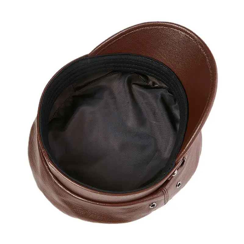 Autumn/Winter Genuine Leather berets Caps Motorcycle Hats for MiddleAged Elderly Men Women Outdoor Flat Top Captain Hats