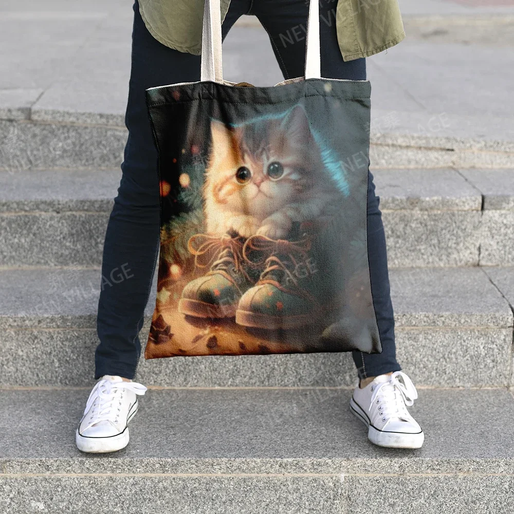 Travel pouch tote bags for women Christmas cats and dog organizer Shopper bag canvas Cosmetic bag for makeup Storage Shopper bag