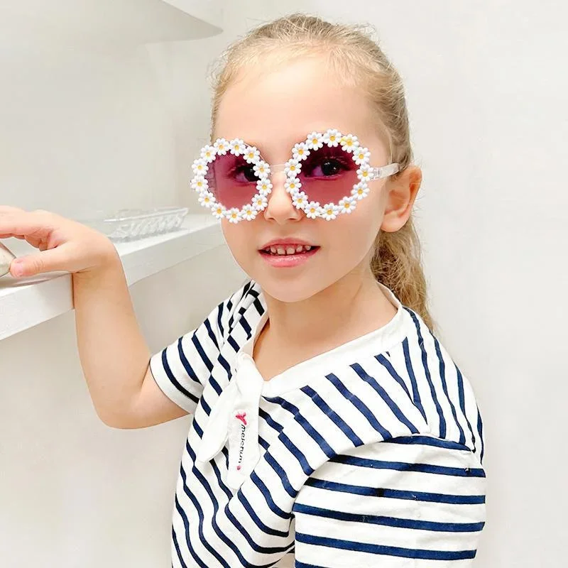 Round Flower Sunglasses for Children, Sun Protection Eyewear for Kids, Baby Sport Shades, Outdoor Glasses, Girls and Boys