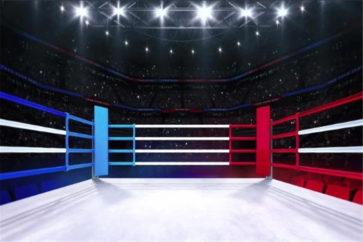 Toile De Fond Boxe 2,1 X 1,5 M – Bannière Ring De Boxe Avec Projecteurs Et Stade – Parfaite Pour Anniversaire, Baby Shower, Photobooth Ou Décoration Gym