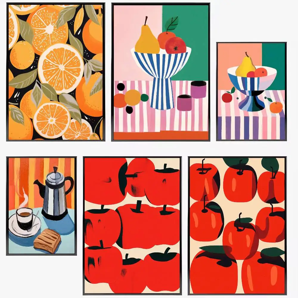 Retro Food Drink Fruit Orange Citrus Espresso Posters High Quality Self-adhesive Wall Art Decorations Color Prints Sticky